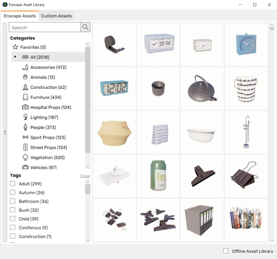 The Asset Library CAD dialog on initial opening